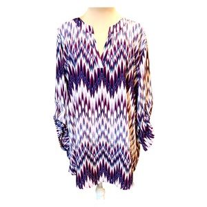 Cato Est. 1946 Tunic Purple Burgundy Ikat Roll Tab Sleeves 26/28W